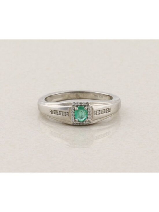 Unbranded Other - Men's Sterling Silver Emerald & White Zircon Ring Size 12 1/4